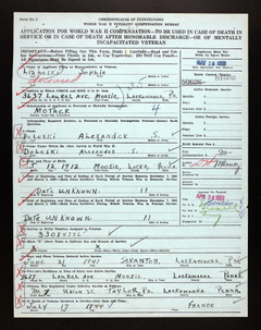 Pennsylvania World War II Veterans' Compensation application for Alexander S. Doleski